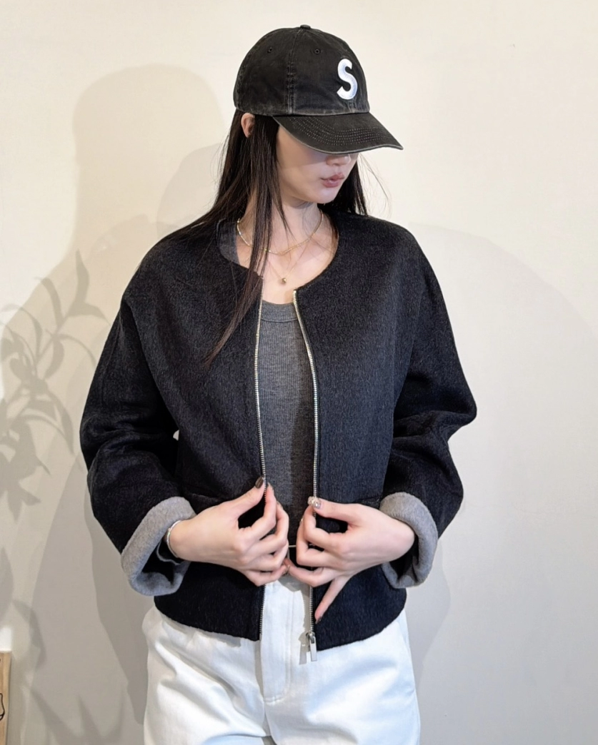 羊毛無領外套 短版