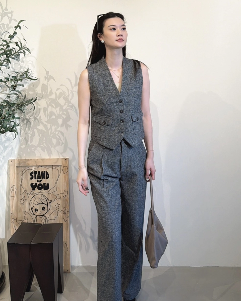 英式老錢.羊毛馬甲背心長褲套裝.