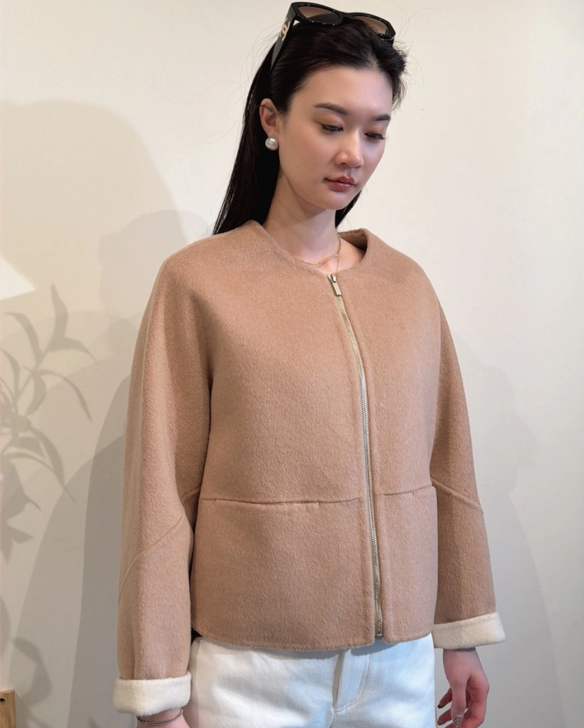 羊毛無領外套 短版