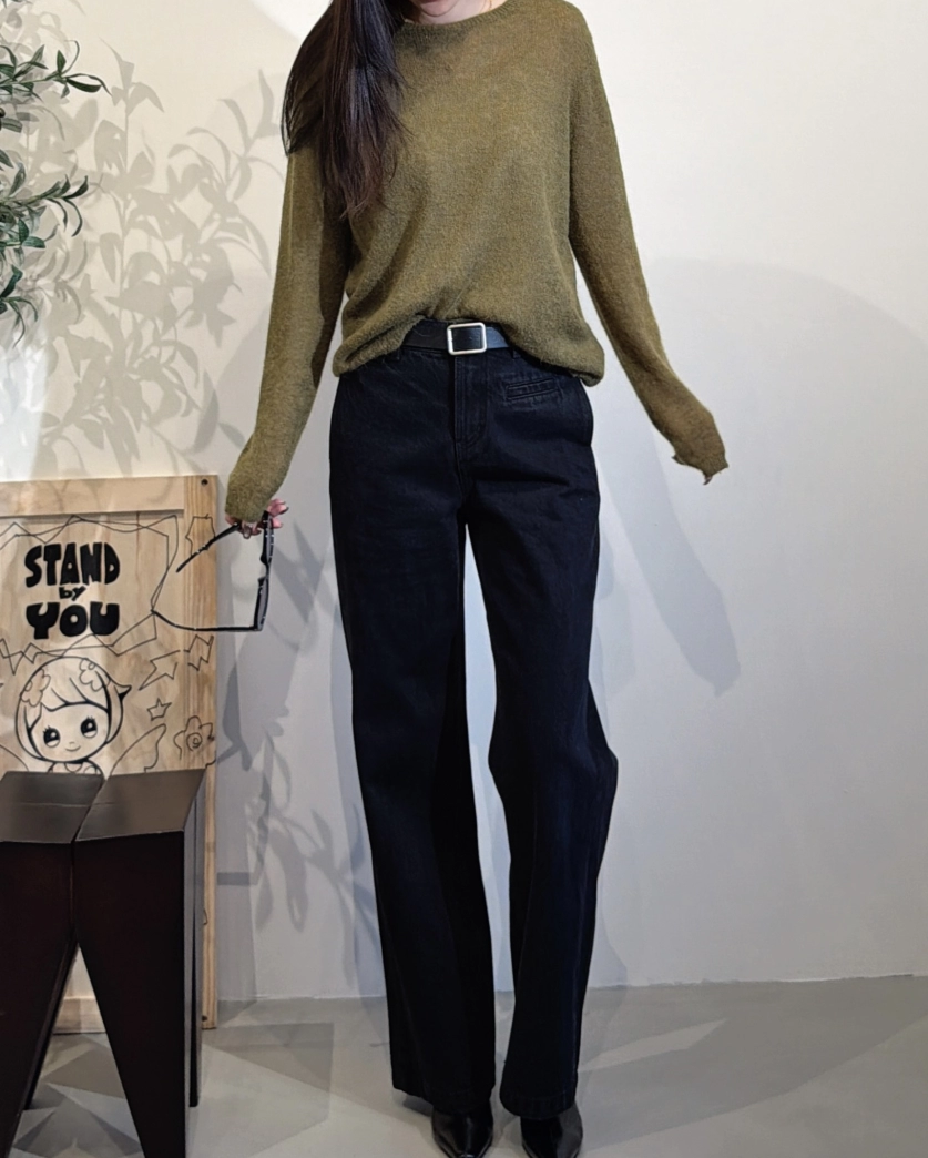 老錢寬直筒牛仔褲